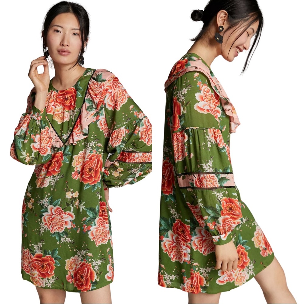 Anthropologie Farm Rio Elinor Tunic Dress Size: 2X Plus Women’s Green Floral NWT